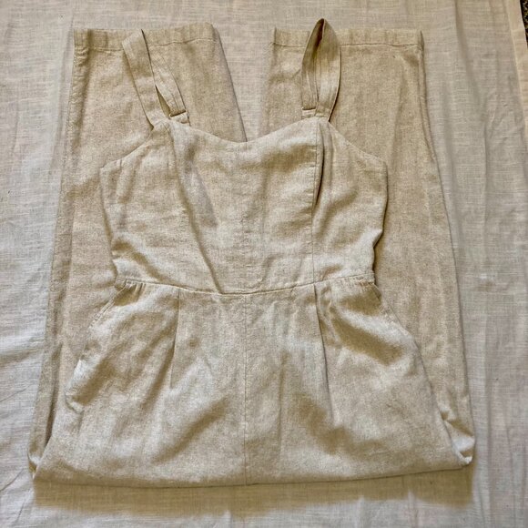 NWOT, SZ L, BEIGE Linen Blend, Fit & Flare Romper Jumpsuit - Picture 5 of 5